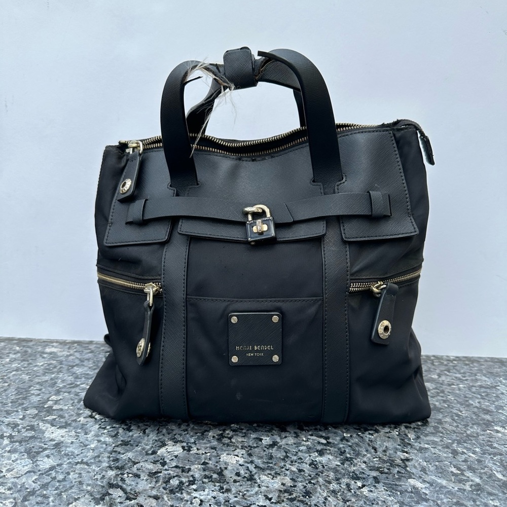 HENRI BENDEL Jetsetter Black Nylon Convertible Backpack/ Crossbody Bag